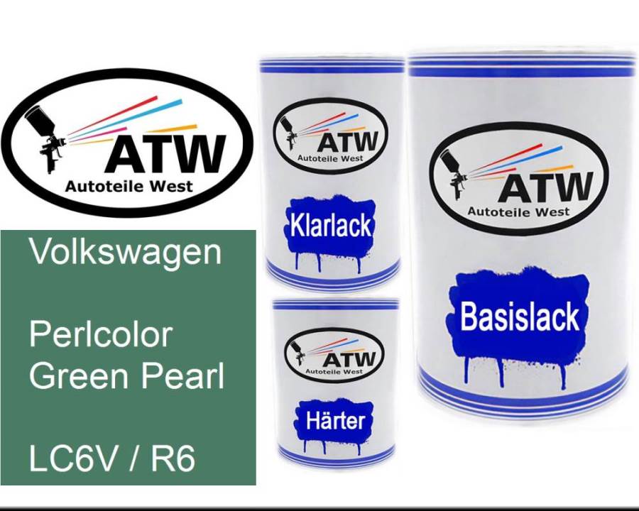 Volkswagen, Perlcolor Green Pearl, LC6V / R6: 500ml Lackdose + 500ml Klarlack + 250ml Härter - Set, von ATW Autoteile West.